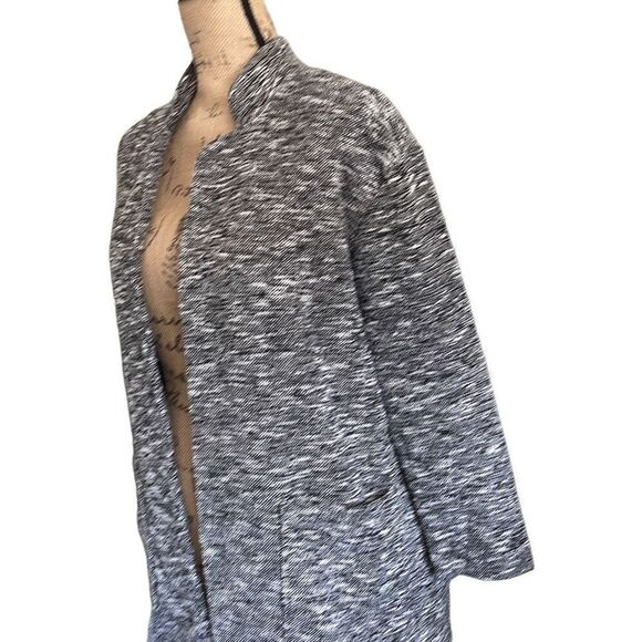 MANGO Basics Black and White Long Open Cardigan with Side Pockets Size Small-Med - Picture 4 of 8